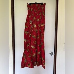 Moda International Red Strapless Dress with Yellow Floral Pattern